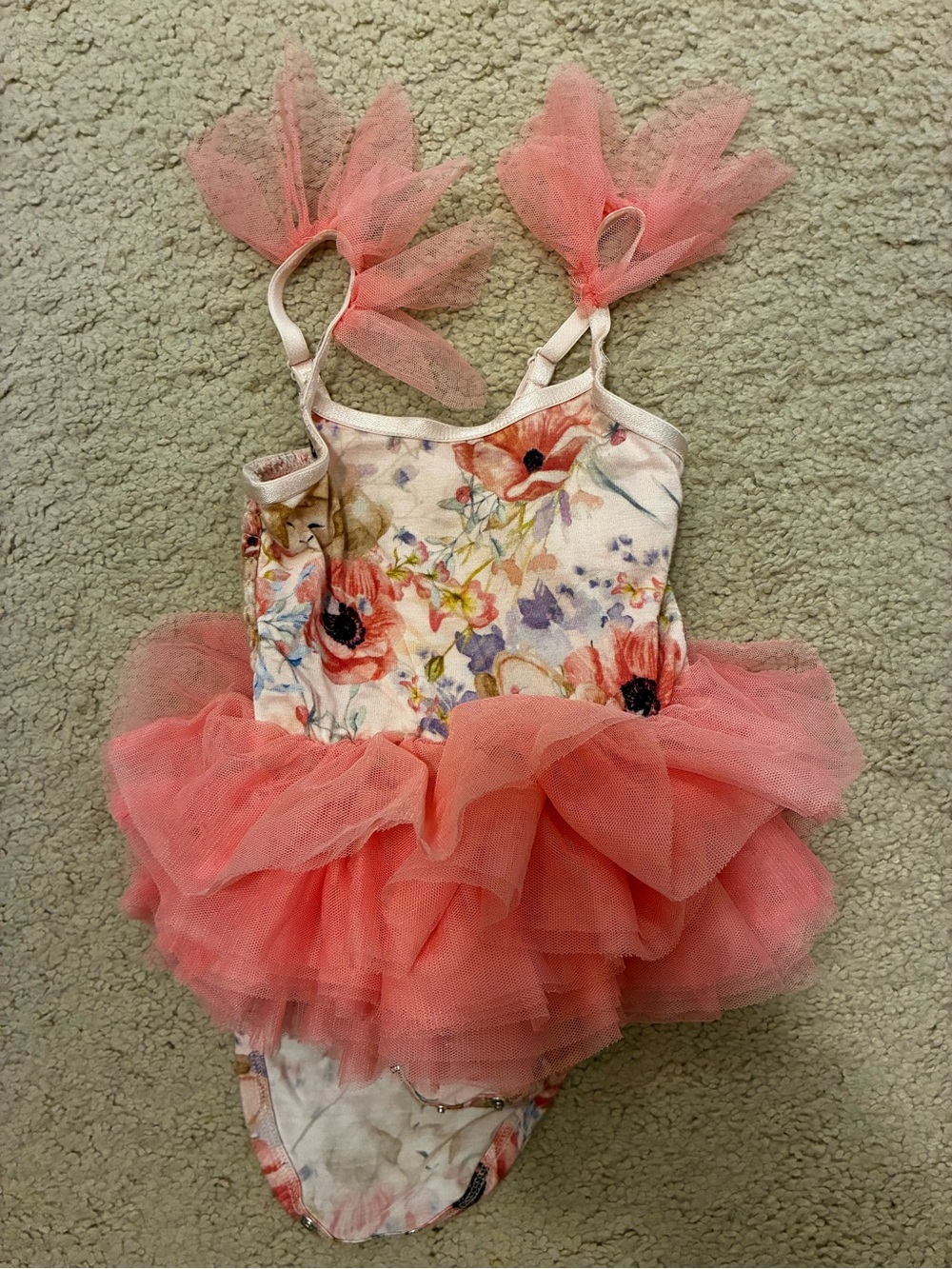 Posh Peanut Floral One-Piece with Coral Tulle Ruffles